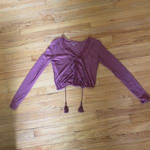 American Eagle Maroon Tassel Top